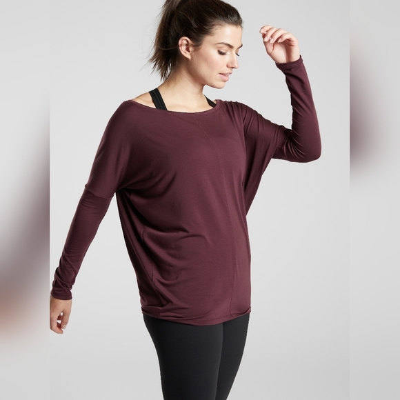 Athleta Essence Flow Long Sleeve Shirt in Antique Burgundy XS-S - Picture 2 of 14
